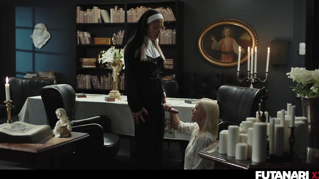 Seductive Futa Nun Growls Her Dick Big, Then Pounds Churchgirl's Pussy Hard