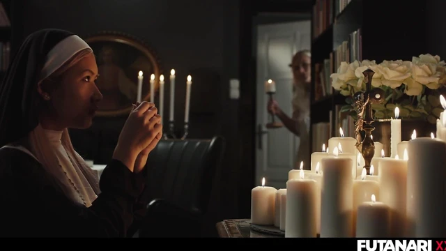 Seductive Futa Nun Growls Her Dick Big, Then Pounds Churchgirl's Pussy Hard