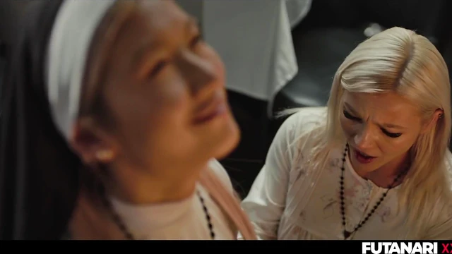 Seductive Futa Nun Growls Her Dick Big, Then Pounds Churchgirl's Pussy Hard