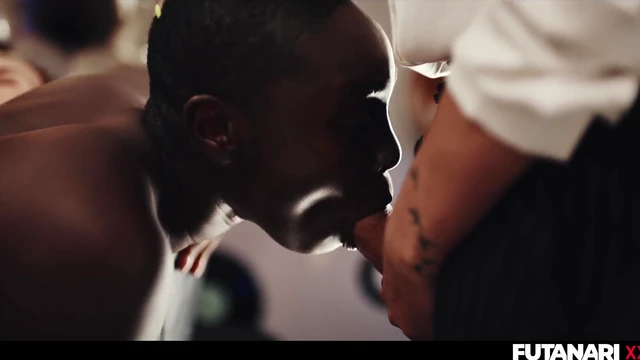 Curvy Black Beauty Takes Two Hard Dicks Simultaneously with Hot Futanari Action