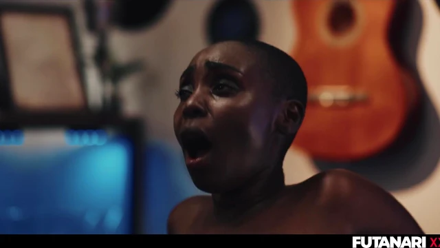 Curvy Black Beauty Takes Two Hard Dicks Simultaneously with Hot Futanari Action