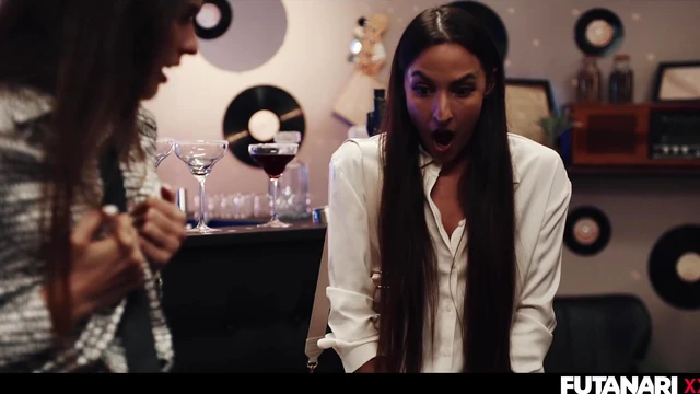 Curvy Black Beauty Takes Two Hard Dicks Simultaneously with Hot Futanari Action