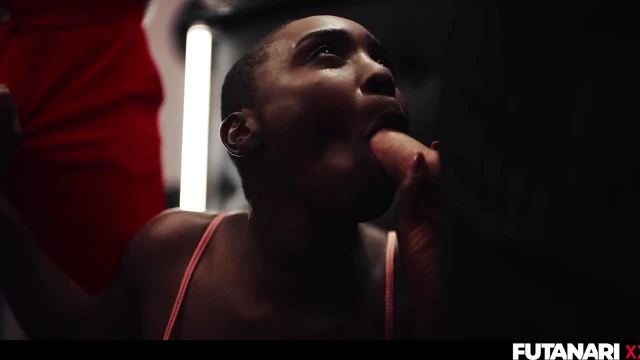 Curvy Black Beauty Takes Two Hard Dicks Simultaneously with Hot Futanari Action