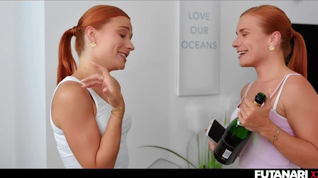 Fiery Redhead Futanari Gets Filled Up by Her Human Clone's Cum