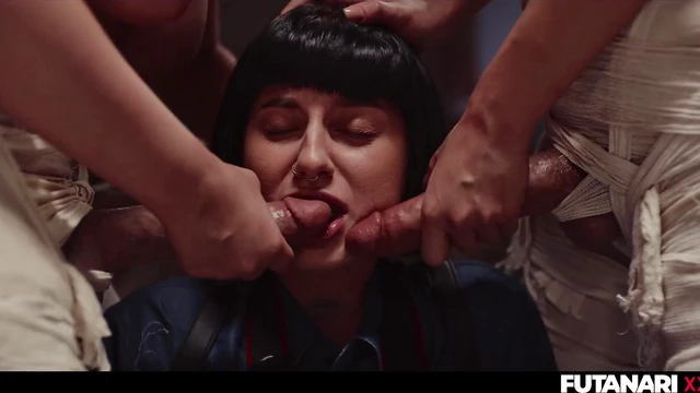 Shemale's Insatiable Sex Drive Leads to Hot Futanari Brunette Bukkake Orgy