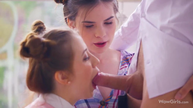 Two Hot Waitresses Seduce Handsome Guy at Cafe; Unleash Steamy Sex There