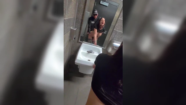 Slut Wife Sneaking in Gas Station Restroom to get FUCKED