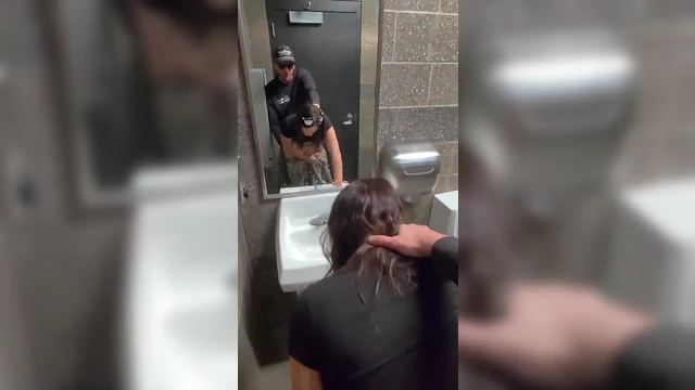 Slut Wife Sneaking in Gas Station Restroom to get FUCKED