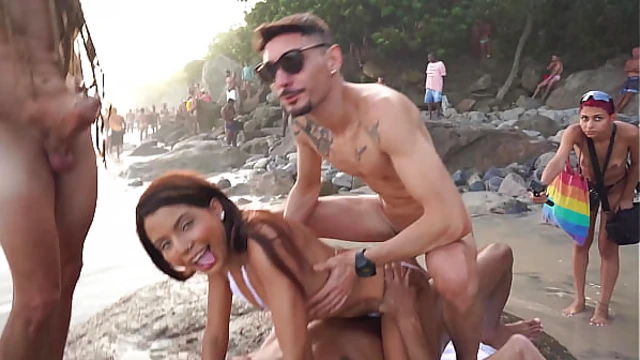 Bianca Dantas Gets Fucked Publicly by Many Cocks at Crowded Beach Orgy