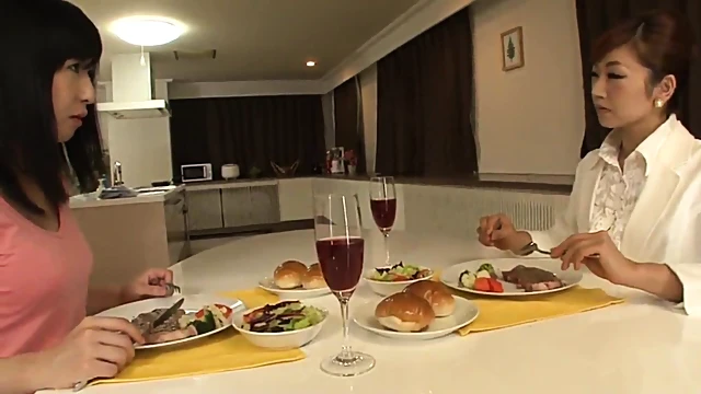 Japanese Cowgirl Gets Hot Lesbian Rim Job On Dinner Table