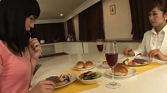 Japanese Cowgirl Gets Hot Lesbian Rim Job On Dinner Table