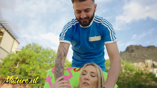 Sandy's Amazing Curvy Body & Big Boobs Get Fucked By Young Stud At Poolside