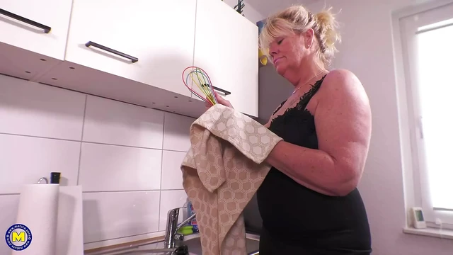 Mature Mom Fucks Her Ass & Pussy Hard While Cooking Dinner