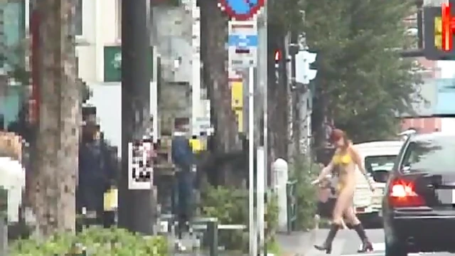 Hot JAV Public Nudity Scene: Thong Bikini Walk Through Tokyo Streets
