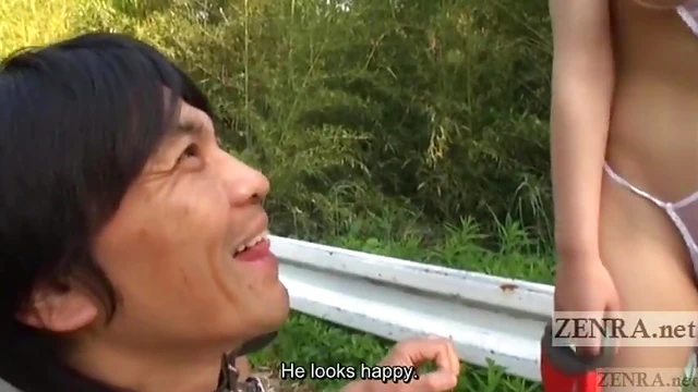 Subtitled Japanese AV Star Goes Public Nudity Walk With Her Man Leashed Up Tight