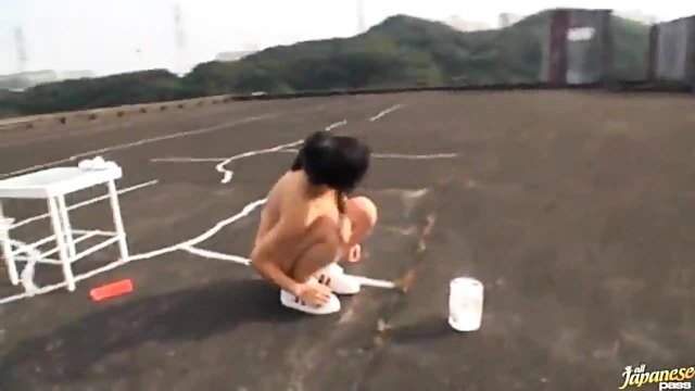 Excited Naked Japanese Girls Chase Each Other Around City Streets