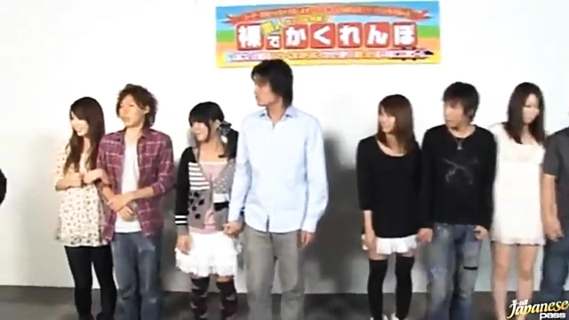 Excited Naked Japanese Girls Chase Each Other Around City Streets