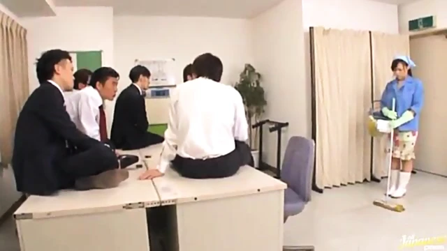 Janitor Reiko Nakamori Gets Fucked Hard & Swallows Cum During Wild Gangbang