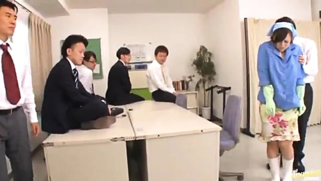 Janitor Reiko Nakamori Gets Fucked Hard & Swallows Cum During Wild Gangbang