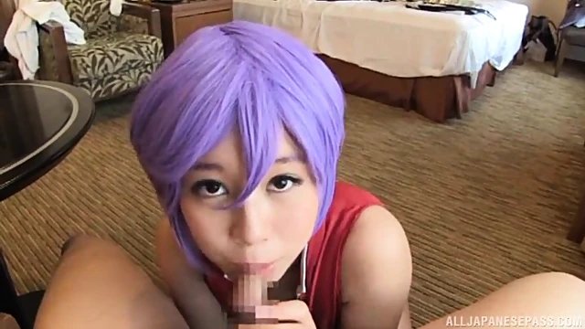 Purple-Haired Cosplay Babe Gets Titty Fucked Hard By Hung Stud