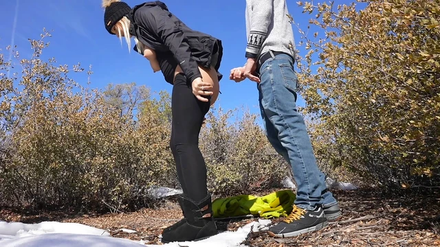 Outdoor Sex in the Snow! Risky with a Big CumShot on My Ass!