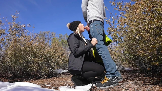 Outdoor Sex in the Snow! Risky with a Big CumShot on My Ass!