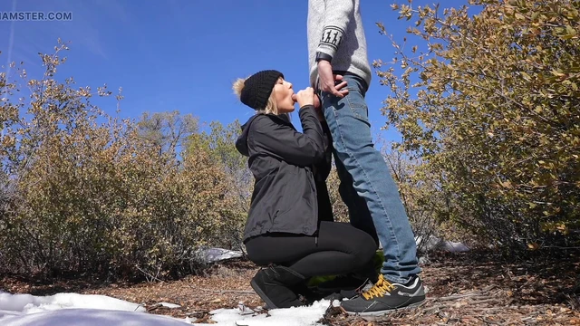 Outdoor Sex in the Snow! Risky with a Big CumShot on My Ass!