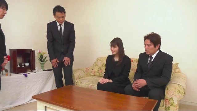 Grieving Widow Takes Four Men Hard While Her Husband Watches Silence