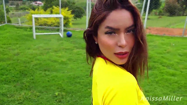 Horny PAWG Latina Rides Her Trainer's Massive Dick Hard, Squirting Wildly on the Soccer Pitc