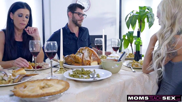 Thanksgiving Treat Mom Fucks Stepson & Devours His Juicy Creampie Feast