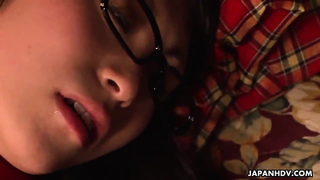 Shy Nerdy Asian Solo Model Fingers Her Bushy Tunnel Delicately