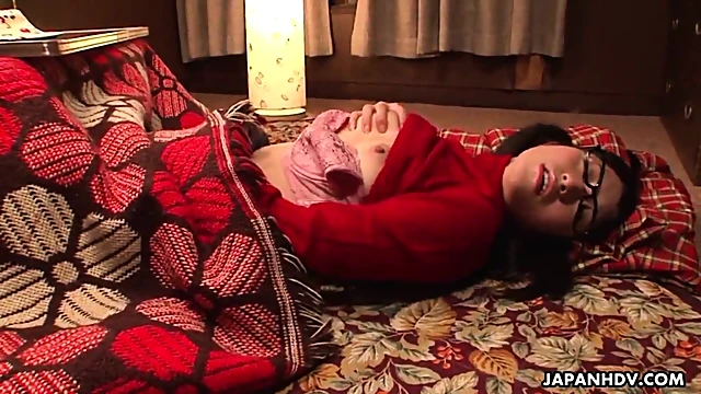 Shy Nerdy Asian Solo Model Fingers Her Bushy Tunnel Delicately