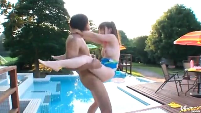 Sensuous Saki Mishima Seduces Two Dudes By Pool For Kinky Action