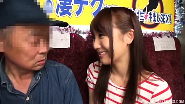 Hot Cutie Gives Blowjob To Old Asian Man In The Van For Pleasure Ride