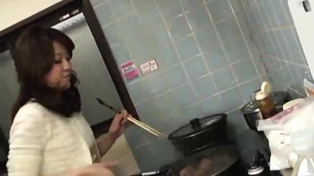 Seductive Japanese Wife Cooks Dinner Then Takes Hard Cock Inside