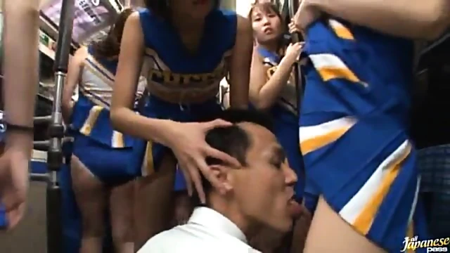 Excited Japanese Cheerleaders Group Fucked By Guys On Busy Subway Ride