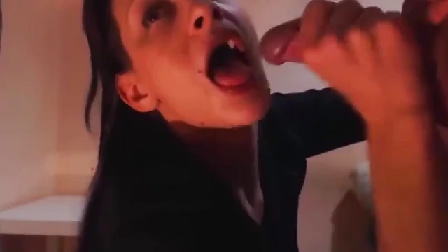 Kneeling Beauty Drools Over Hard Shaft Before Deep Throat Action Begins