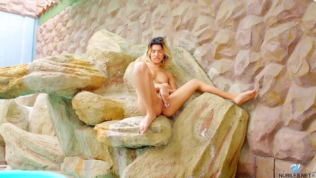 Mayo Villegas Outdoors Playing With Her Tiny Titties and Pussy