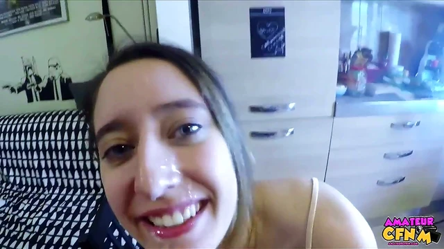 Susy Blue Chokes on Cock Before Receiving Creamy Facial Load