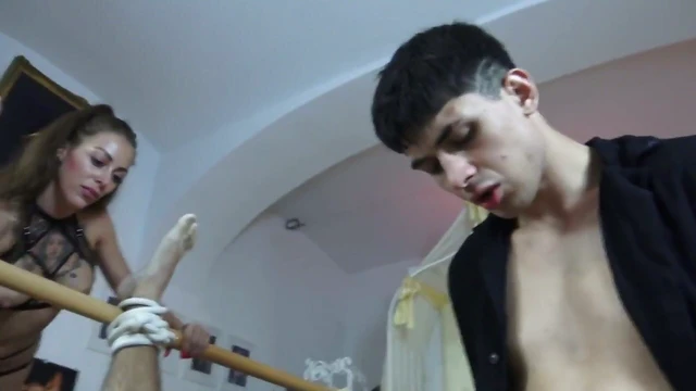 Cuckold Submits, Sucks Cock While Enduring Severe Bastonado Punishment