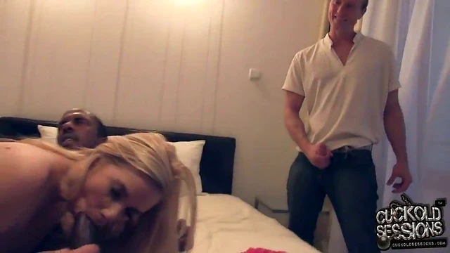 Hot Blonde with Perfect Natural Boobs Taps Her Pussy Hard with Big Black Cock