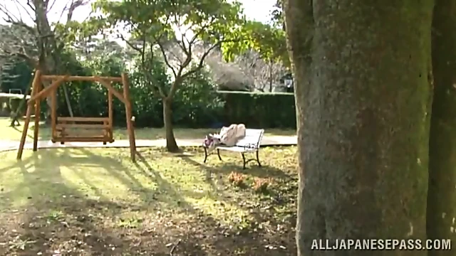 Passionate Japanese Chick Gets Threesome Action Outdoors In Stockings