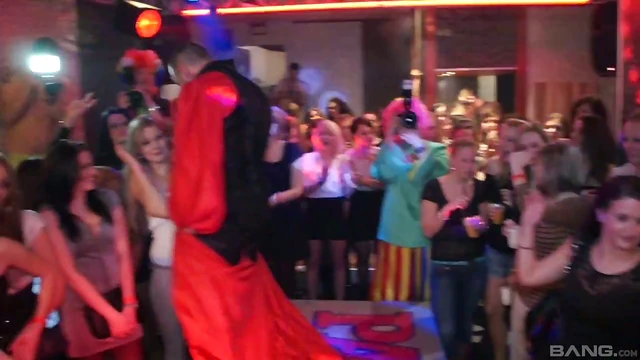 Hot Girls Pleasure Naughty Guys Passionately At The Party Night