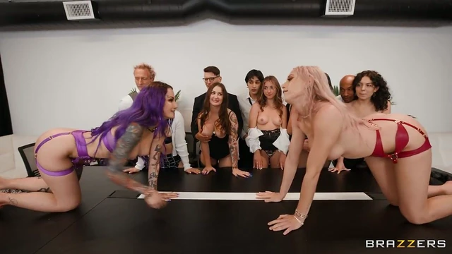 Gorgeous Chicks Bella Blu & Valerica Steele Engage in Hardcore Orgy Action