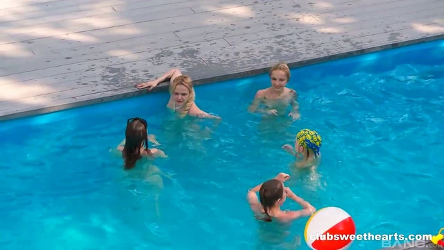 Poolside Lesbian Orgy with Rebecca Nikson & Tea Mint Ignites Desire