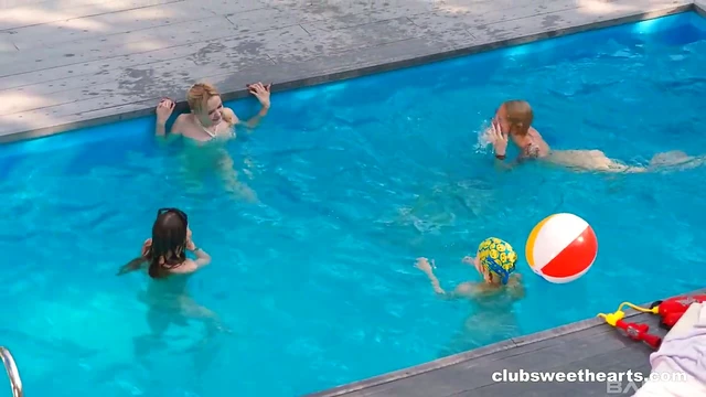 Poolside Lesbian Orgy with Rebecca Nikson & Tea Mint Ignites Desire
