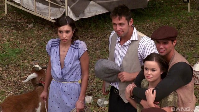 Outlaw Duo Seduces Hot Chick For Steamy Barnyard Sex Adventure