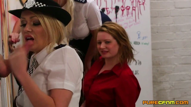 Hot Amber Jayne & Friends Stroking Dicks Through Glory Holes For Pleasure