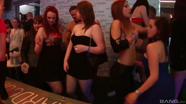 Group of Girls Take Turns Blowing Stripper's Dick & Some Offer Pussy Too