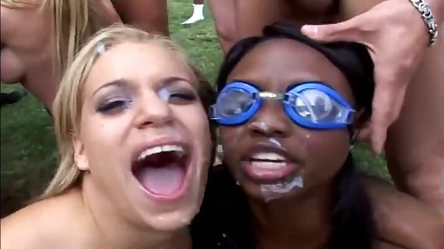 Cum-Covered Outdoors Orgy with Sluts Getting Messy Facial Loads